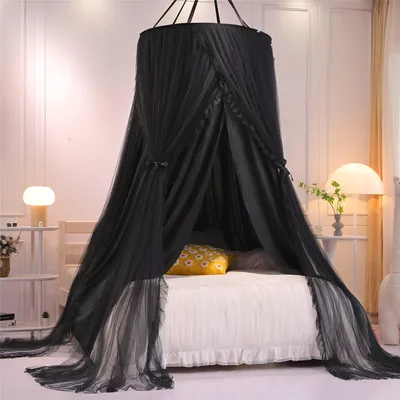Baldachin-Himmelbett für Mädchen, Moskitonetz, schwarz, 180x200 cm
