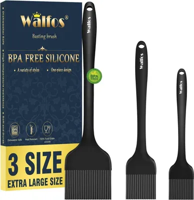 Image de Walfos Pinceau à pâtisserie en silicone Set 3 pièces résistant à la chaleur Pinceau de cuisine BBQ Griller BPA-free