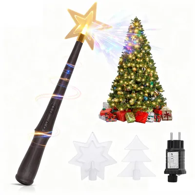Produktbild von SALCAR 1,5m Weihnachtsbaum Lichterkette mit Ring und 8 Girlanden, mit Zauberstab Fernbedienung, 200er LED Christbaumbeleuchtung