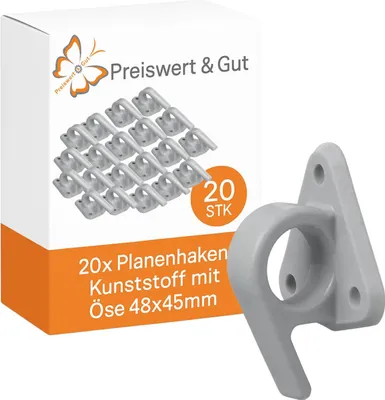 Produktbild von 20 Stück Planenhaken für Anhänger Plane, Befestigungshaken und Zurröse aus Kunststoff Ladungssicherung, 48 x 45 mm