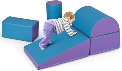 Imagen del producto de 5 bloques de espuma, bloques gigantes para jugar y trepar, bloques de espuma suaves, bloques grandes de varios colores, bloques de construcción para bebés y niños pequeños (azul y morado)