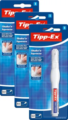 Produktbild von Tipp-Ex Korrekturstift Shake'n Squeeze, 8 ml, 3 x 1er Pack, weiß