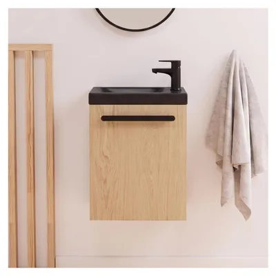 Image de Ensemble lave-mains suspendu NEVADA avec robinet noir