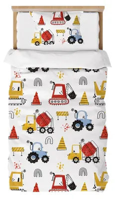 Zdjęcie produktu dla Omgoods - Kołdra dziecięca, 120 x 150 cm, wielokolorowa, z motywem traktora i ciężarówki