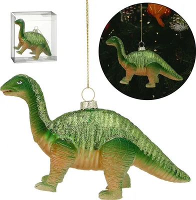 Produktbild von 2 Stück Dinosaurier 16cm Glas Weihnachtshänger Geschenkhänger Christbaumschmuck