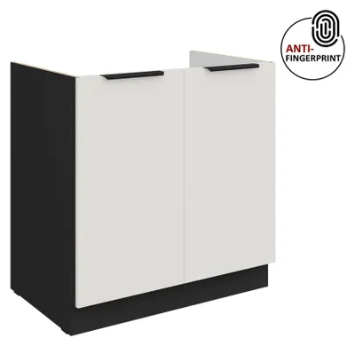Produktbild von Küchen Spülenunterschrank 80 cm Küche ARIA Weiss ultra matt + Schwarz matt, hochwertige Fronten mit Anti Fingerprint Beschichtung Küchenzeile Küchenblock
