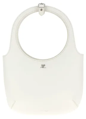 Image de Courrèges Holy sac cuir blanc, anse circulaire logo AC