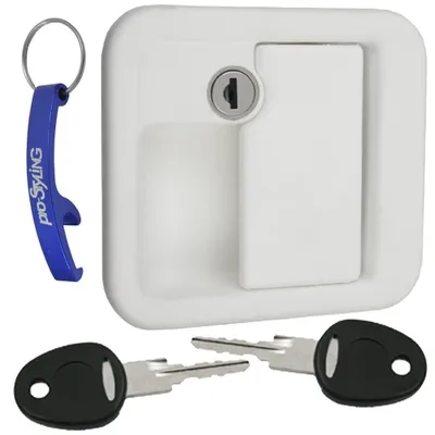 Image de Verrou de porte pour camping-car et caravane - Blanc, avec 2 clés