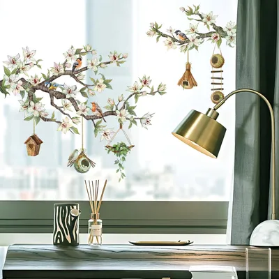 Image de Solidchoice - Autocollants réutilisables pour fenêtres, motifs oiseaux et fleurs
