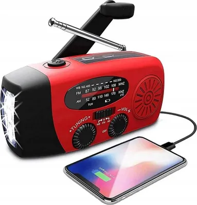 Immagine prodotto di Radio di emergenza AM/FM con manovella, powerbank solare da 2000 mAh e torcia a LED