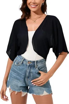 Productafbeelding van Korte chiffon bolero voor dames met 3/4-mouwen, licht en transparant, geschikt over jurken