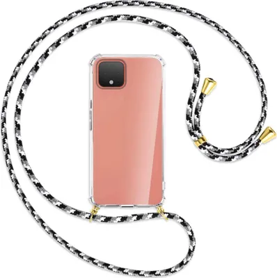 Produktbild von Handykette Backcover-Schutzhülle mit Band (Metall goldfarben) für Google Pixel 4 XL - schwarz/grau/weiß