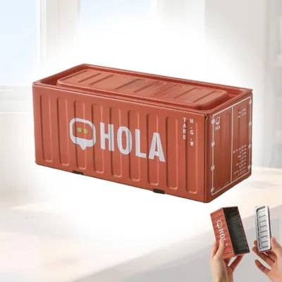 Productafbeelding van Opbergdoos van ijzer, in de stijl van een verzendcontainer, voor pennen, schrijfgerei en andere kantoorbenodigdheden.