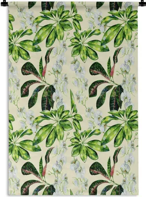 Produktbild von MuchoWow® Wandteppich Wandbehang Vintage - Blätter - Grün 60x90 cm Tapisserie Dekoration Wandtuch - Foto-Teppich - Abwaschbar