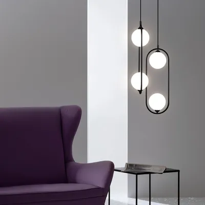Immagine prodotto di Lampada a sospensione Maytoni nera, sfere bianche, metallo/vetro, 2x G9, 25 W, 204 cm
