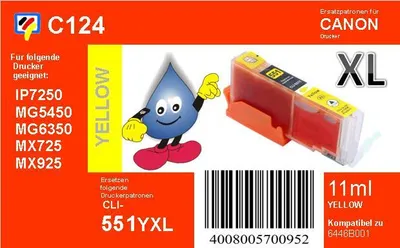 Produktbild von CLI-551YXL - yellow - Dr. Inkjet Ersatzdruckerpatrone mit 11ml Inhalt