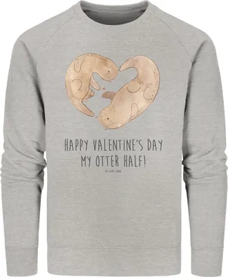 Produktbild von Mr. & Mrs. Panda Baumwoll Pullover Otter Valentine Größe XXL - Heather Grey - Geschenk, für Frauen, Mitbringsel, Sweater, Hochzeitstag, Jahrestag, Valentinstag, Freundin