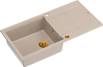Produktbild von QUADRON Spülbecken 1-Becken Spüle | Größe: 100 x 50 x 21 cm | EVAN 146 | Küchenspüle Granitspüle aus GraniteQ mit Siphon | Beige & Kupfer