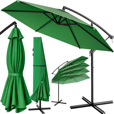Produktbild von KINGSLEEVE® Sonnenschirm UV Schutz 80+ Ø 330 cm Groß mit Ständer Schutzhülle Windsicherung Windfest Neigbar Rund Kurbel Garten Balkon Ampelschirm Grün