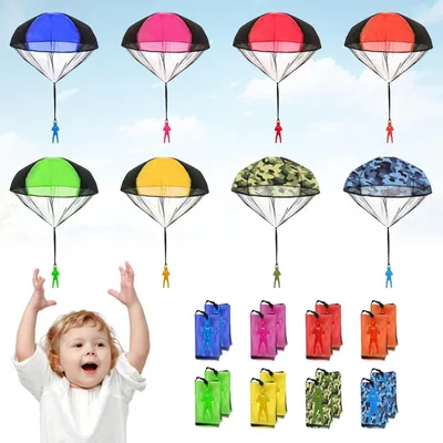 Produktbild von Set aus 16 Fallschirmspielzeugen für Kinder mit bunten Fallschirmen