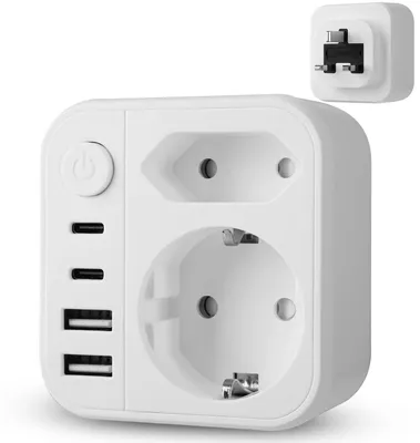 Productafbeelding van Stekkeradapter Frankrijk naar VK met USB-poort, 6-in-1 universele reisadapter
