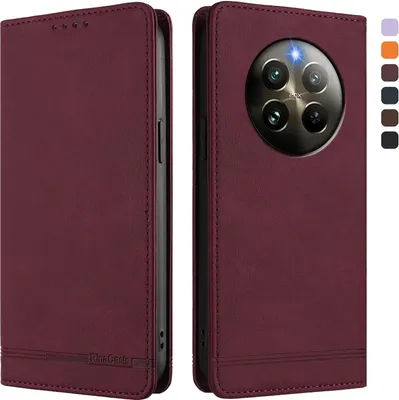 Obrázek produktu pro Pouzdro pro Realme 13 4G, retroPolyuretankožené flip pouzdro s stojánkem a přihrádkami na karty Červený