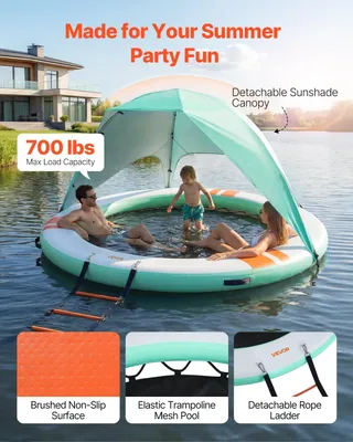 Image de Quai flottant gonflable, plate-forme gonflable ronde de 2,44 m, tapis flottant antidérapant avec sac de transport et échelle amovible, radeau flottant pour piscine, plage et mer