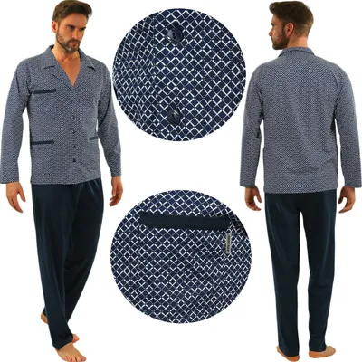 Produktbild von Sesto Senso Herren Schlafanzug Pyjama 100% Baumwolle Knöpfen Langarm + Pyjamahose -Set - 2281/01 - L