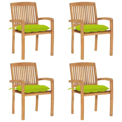 Produktbild von The Living Store Stapelbare Gartenstühle mit Kissen 4 Stk. Massivholz Teak
