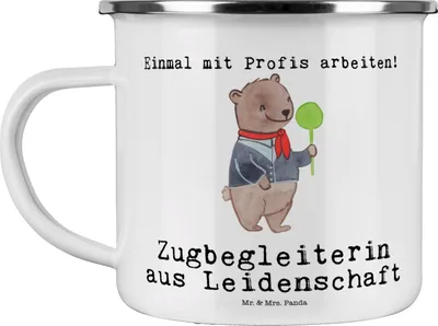 Produktbild von Mr. & Mrs. Panda Haferl Zugbegleiterin Leidenschaft - Weiß - Geschenk, Kaffeepott, Reisebecher, becher emaille, Tasse, Teetasse, Pott