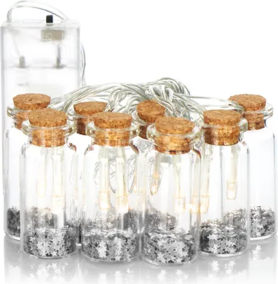 Produktbild von COM-FOUR® LED Lichterkette mit 8 Deko-Fläschchen aus Glas mit Korkverschluss - dekorative batteriebetriebene Lichterketten für innen - bunte Sterne
