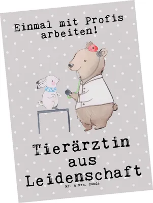 Produktbild von Mr. & Mrs. Panda Grußkarte Tierärztin Leidenschaft - Grau Pastell - Geschenk, Postkarten, Ansichtskarte, bildkarte, Postkarte, Ansichtskarten