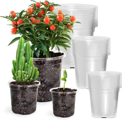 Productafbeelding van 36 stuks plastic plantenpotten, 9 cm/10 cm/13 cm, heldere bloempot, wortelcontrole, kwekerij, zaailingenplanter