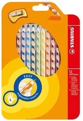 Zdjęcie produktu dla Ergonomiczny kolorowy ołówek dla leworęcznych - STABILO EASYcolors - 12-pak z temperówką - 12 różnych kolorów