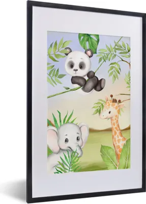 Produktbild von MuchoWow® Gerahmtes Poster Tiere - Kinder - Dschungel 40x60 cm - Poster mit Schwarzem Bilderrahmen Wandposter Rahmen Foto Bilder - Poster in Rahmen