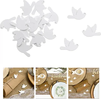 Produktbild von Oblique Unique Holz Tauben als Streudeko Tischdeko für Taufe Kommunion Konfirmation Hochzeit - Echtholz weiß