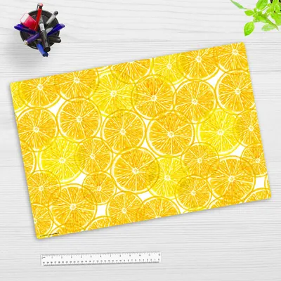 Produktbild von Schreibtischunterlage für Kinder und Erwachsene - Gelbe Zitronen Scheiben - 60 x 40 cm - aus Premium Vinyl - Germany