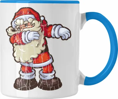 Produktbild von Trendation - Weihnachten Tasse Weihnachtsmann für Kinder Weihnachtstasse Lustig Geschenk Becher Jungs Jungen Mädchen Cute Grafik (Blau)