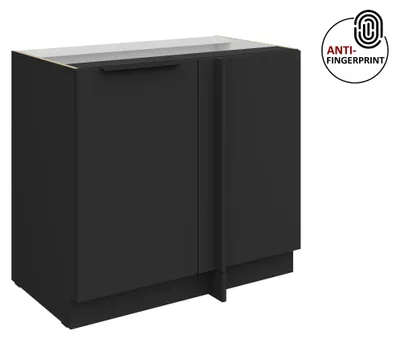 Produktbild von Küchen Eckunterschrank 105 cm Küche ARIA Schwarz ultra matt + Schwarz matt, hochwertige Fronten mit Anti Fingerprint Beschichtung Küchenzeile Küchenblock