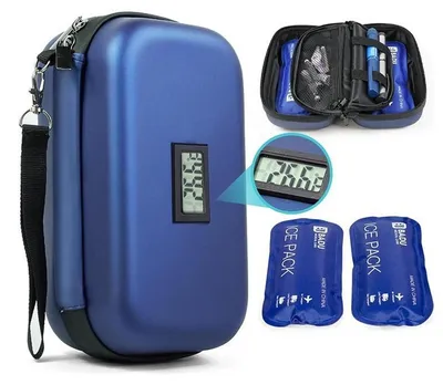 Produktbild von Medikamenten Kühltasche, Insulin Kühltasche mit Temperaturanzeige, Tragbare EVA Kühltasche mit 2 x 180 g Kühlakkus