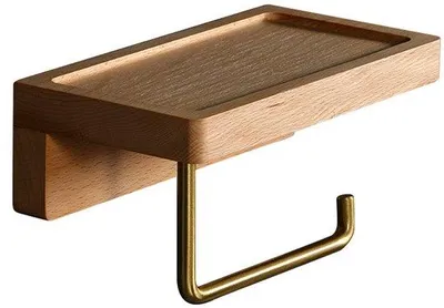 Produktbild von Toiletrolhalter - WC-Rolhalter aus Holz - ohne Bohren - Toilettenrolhalter mit Holzplatte - Holz-Toilettenrolhalter