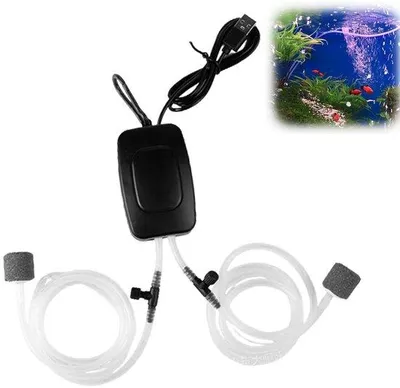 Productafbeelding van Aquariumluchtpomp - Mini - 1W - 1,8 liter per minuut - Met dubbele luchtsteen - Zwart - USB-filterpomp voor aquaria