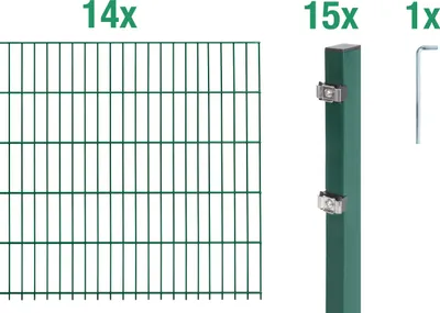 Produktbild von Alberts Doppelstabmatten Zaun, Höhe 100 cm, Länge 28 m, Zaun-Komplettset zum Einbetonieren, grün, Pfosten 60x40 mm