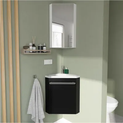 Produktbild von SKINO Eckwaschbecken + Badezimmerschrank