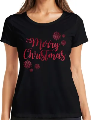 Produktbild von Merry Christmas Schneeflocken - Weihnachten Weihnachtsgeschenk Christmas Damen T-Shirt, Schwarz, L