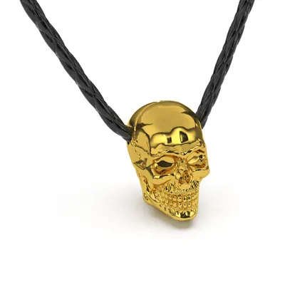 Obrázok produktu pre SERASAR | Originálny Pánsky Kožený Náhrdelník [Skull] z Stainless Steel | Farba: Zlato | Dĺžka: 60cm