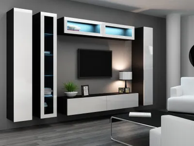 Produktbild von Mediawand Wohnwand 6 tlg - SENTIC 18 -Schwarz/Weiss Hochglanz inkl.LED
