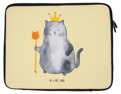Produktbild von Mr. & Mrs. Panda Laptophülle Katze König 33 x 42 cm - Gelb Pastell - Geschenk, Laptoptasche, Laptop Hülle, Familie, Tasche, Cats, Katzen, Krone, Notebooktasche, Notebook