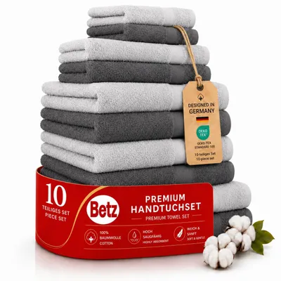 Produktbild von Betz 10-tlg. Handtuch-Set PREMIUM CLASSIC 2 Duschtücher 4 Handtücher 2 Gästetücher 2 Seiftücher  Farbe: anthrazitgrau & silbergrau