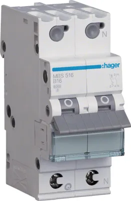 Image de Interrupteur Hager LS 1P+N 6 kA B-16A Quick Connect 2 modules Hager MBS516, 1 pièce.